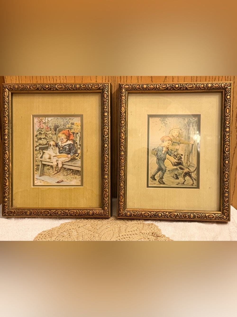 Framed Vintage-Style Children Illustration Art Prints in Gold Frames
